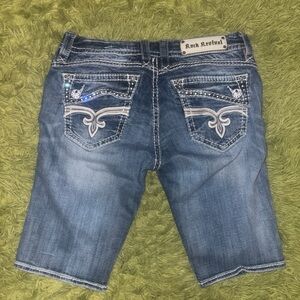 Rock Revival Blue Denim Shorts with Embellished Pockets